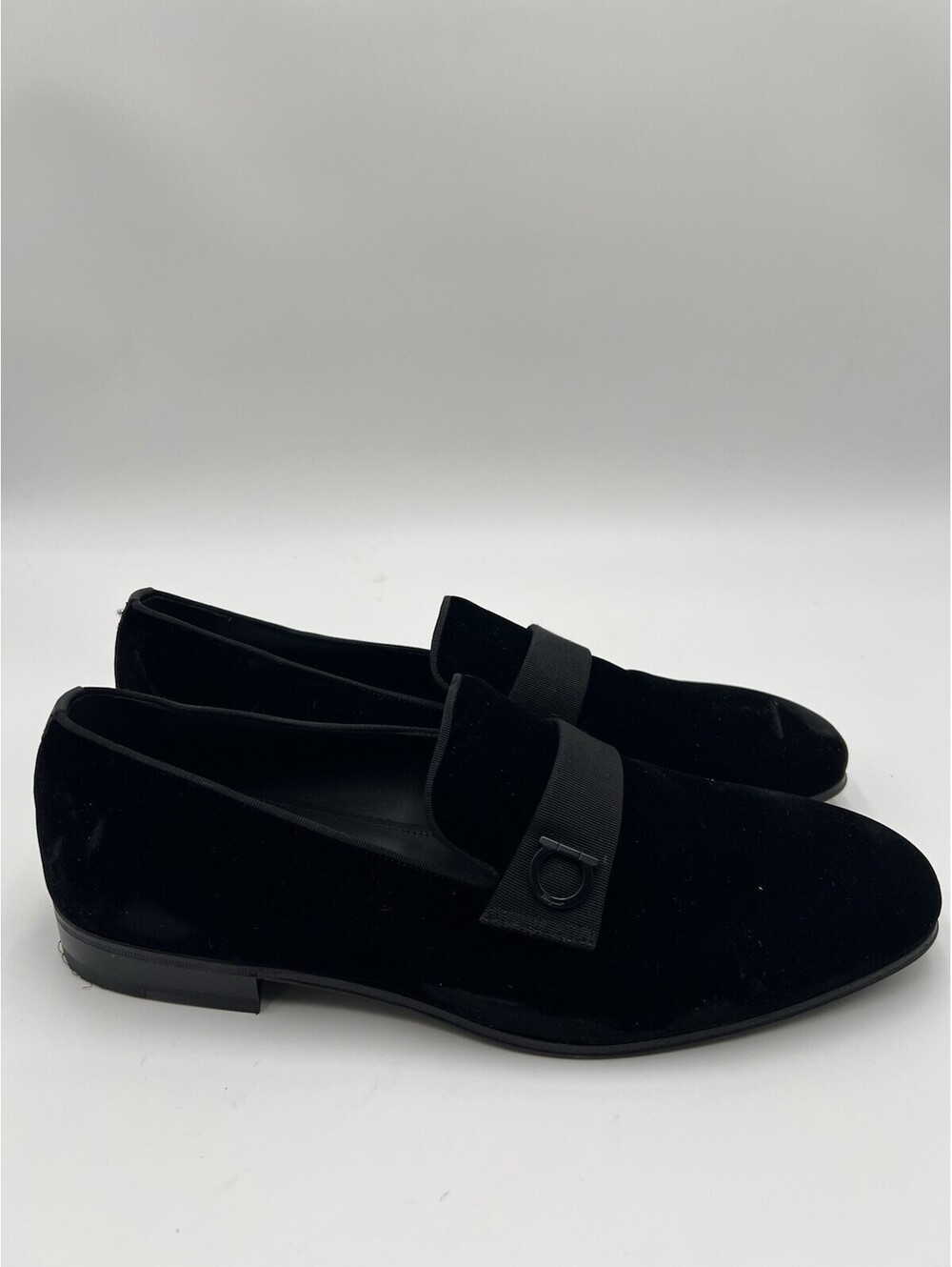 Men's Ferragamo Lapo Black Velvet Slip on Loafers Size 10E